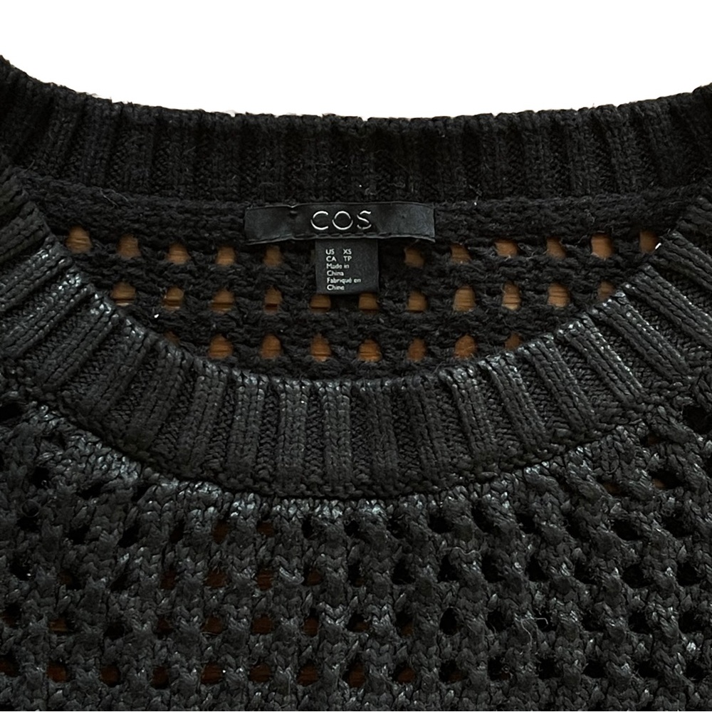COS Black Open Knit Mesh Sweater Cotton Wool Blend - Picture 4 of 7